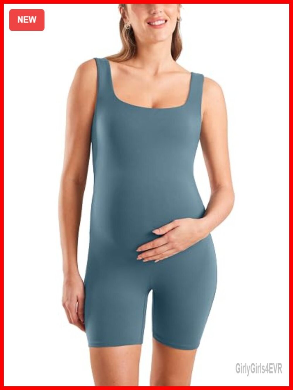 Maternity Bodysuit Sleeveless Shorts Jumpsuit Square Neck Tank Top